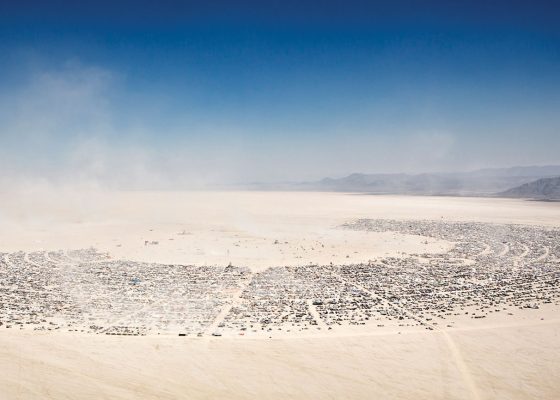 aerial view of Burning Man, story on buddhism at burning man