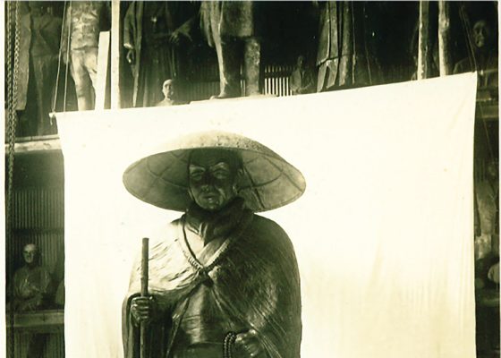 A statue of Shinran Shonin at the foundry in Japan where the bronze was cast