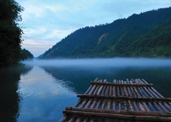 Raft on a lake