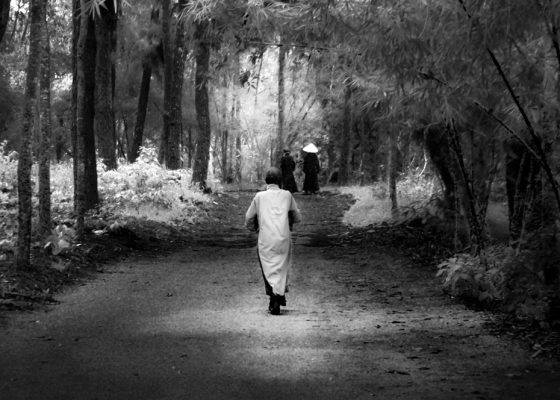 Vietnamese nun practicing walking meditation